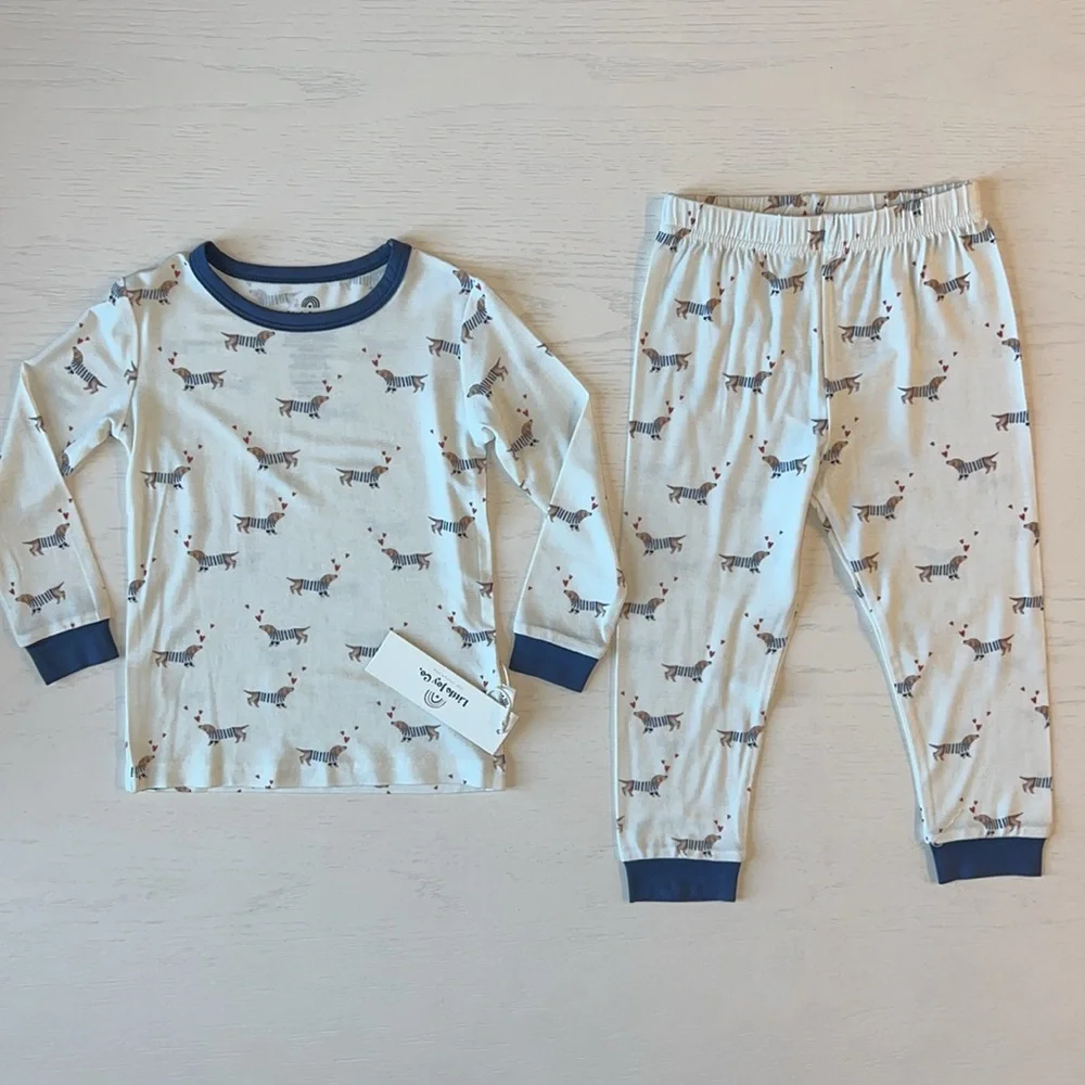 Little Joy Co Puppy Love Dachshund Bamboo Pajama Set 2T 5 6 7/8